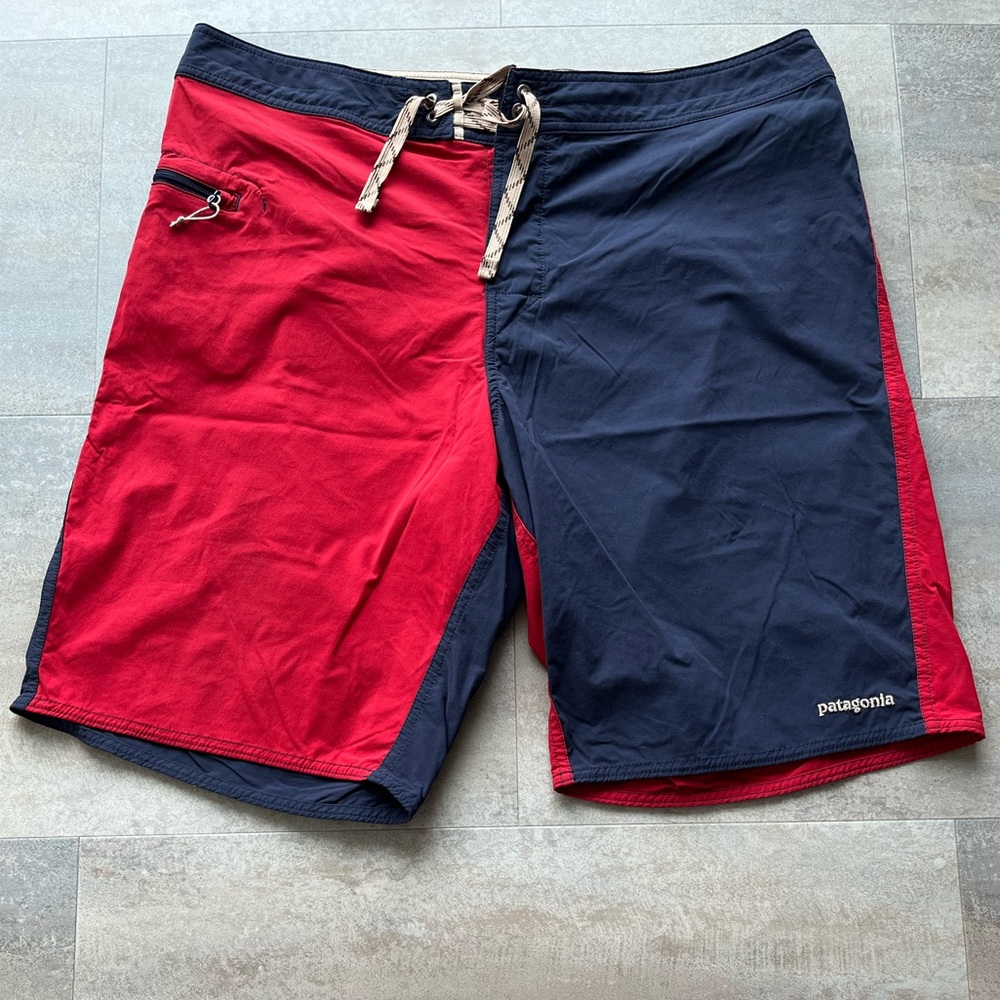 Patagonia, Men's Red and Blue Board Shorts, Size 36